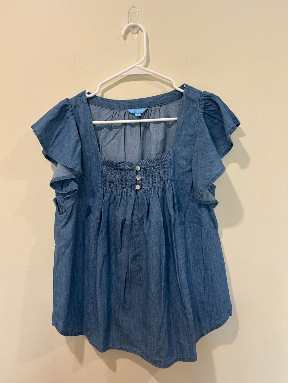 Smocked Square-Neck Flutter Sleeve Top in Light Blue - Picture 7 of 7